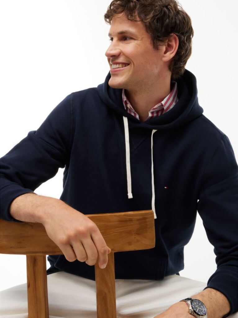 Blue Drawstring Fleece Hoody  Men