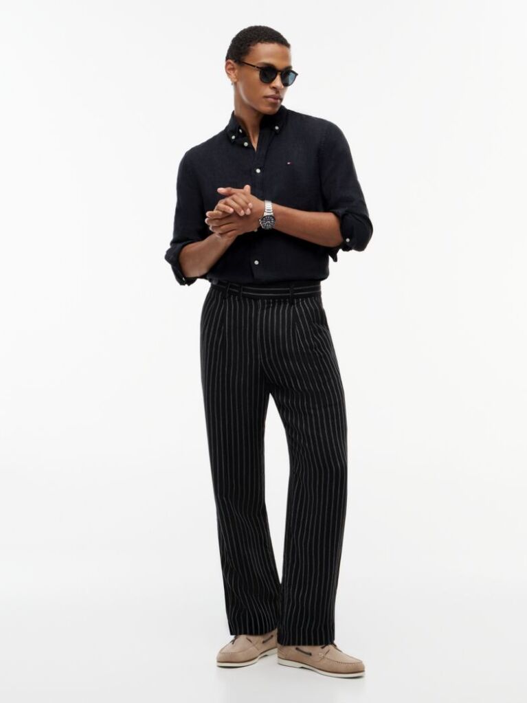 Black Regular Fit Washed Pure Linen Shirt  Men