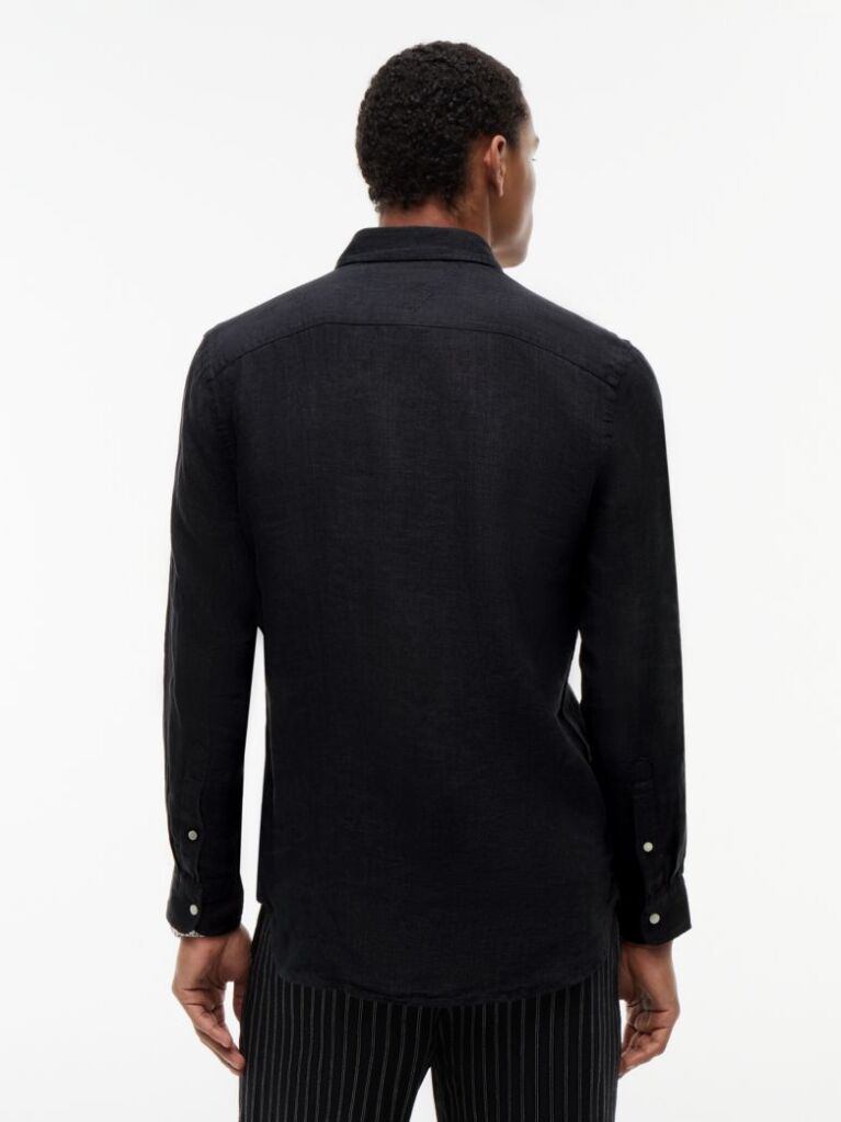 Black Regular Fit Washed Pure Linen Shirt  Men