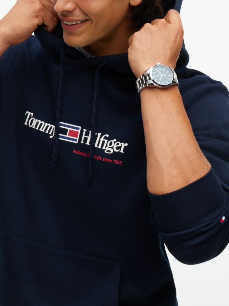 Blue Logo Fleece Drawstring Hoody  Men