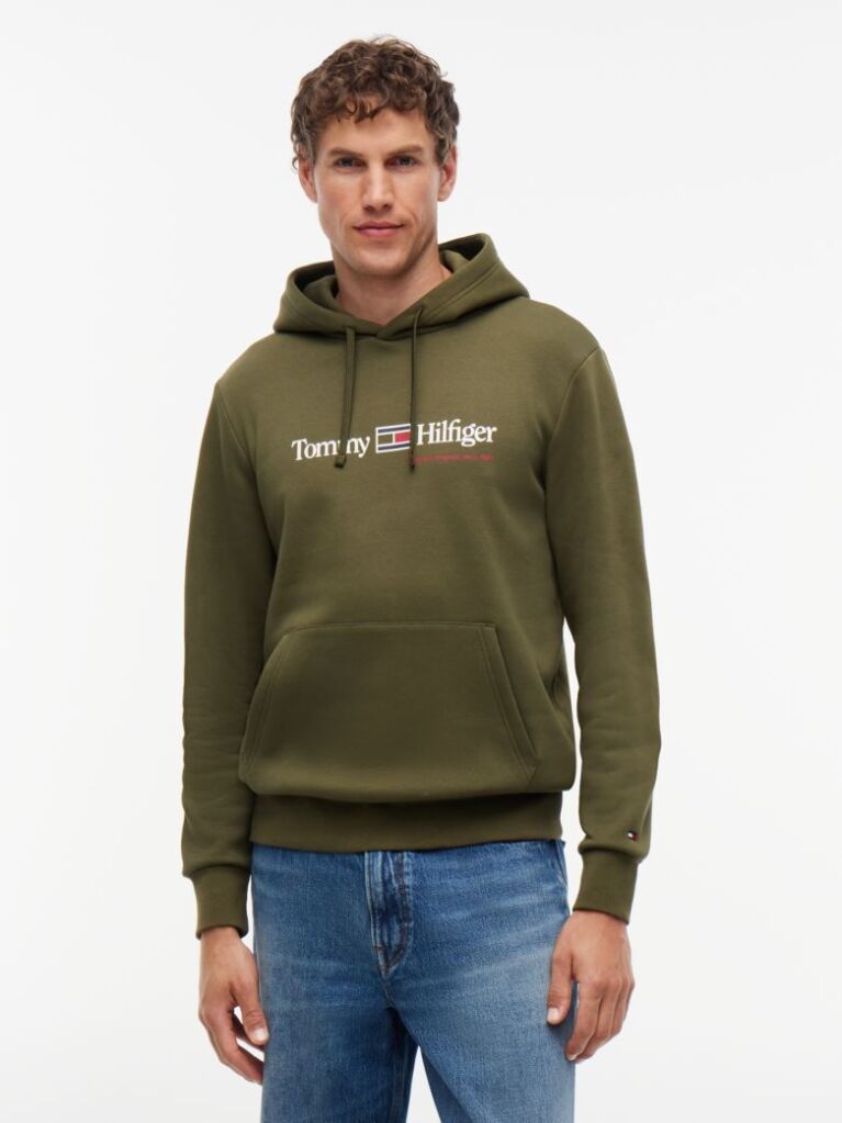 Green Logo Fleece Drawstring Hoody  Men