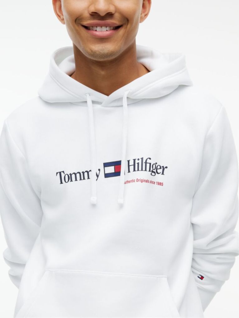 White Logo Fleece Drawstring Hoody  Men