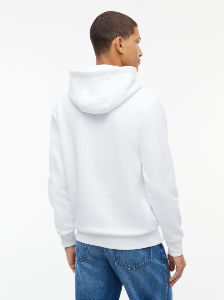 White Logo Fleece Drawstring Hoody  Men