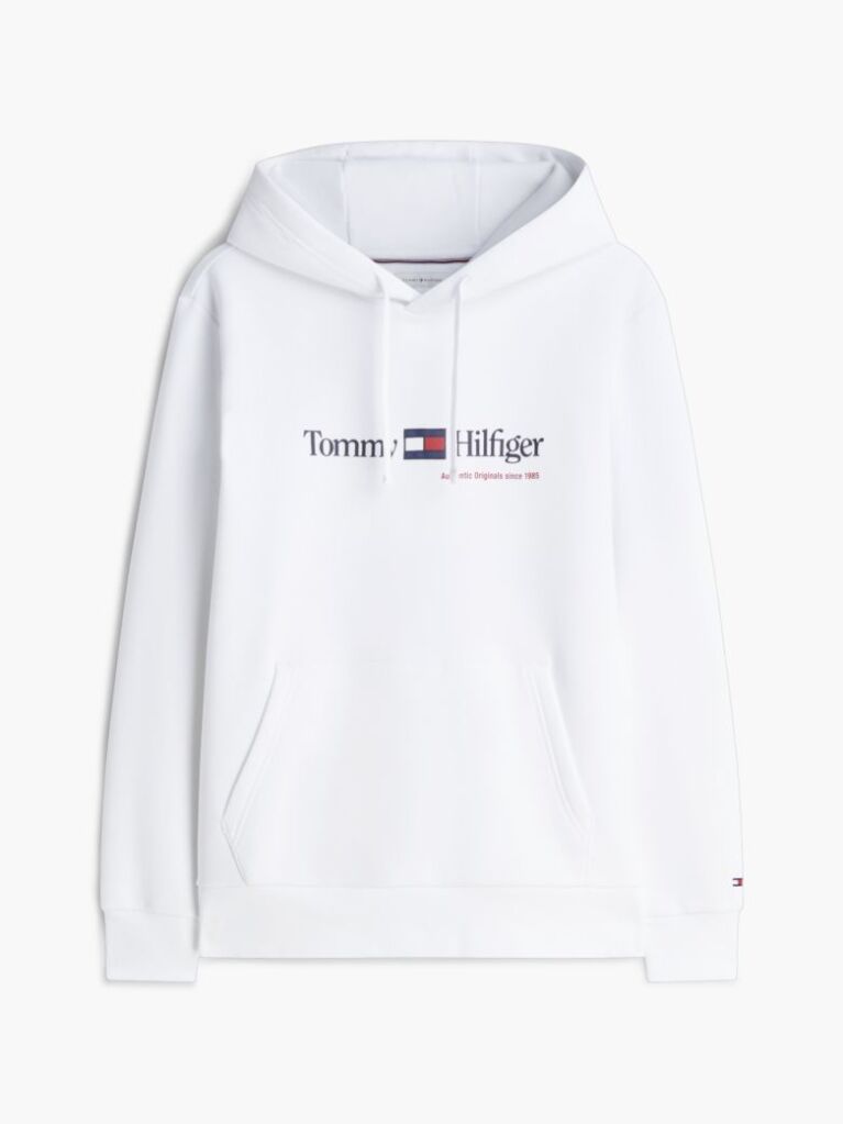 White Logo Fleece Drawstring Hoody  Men