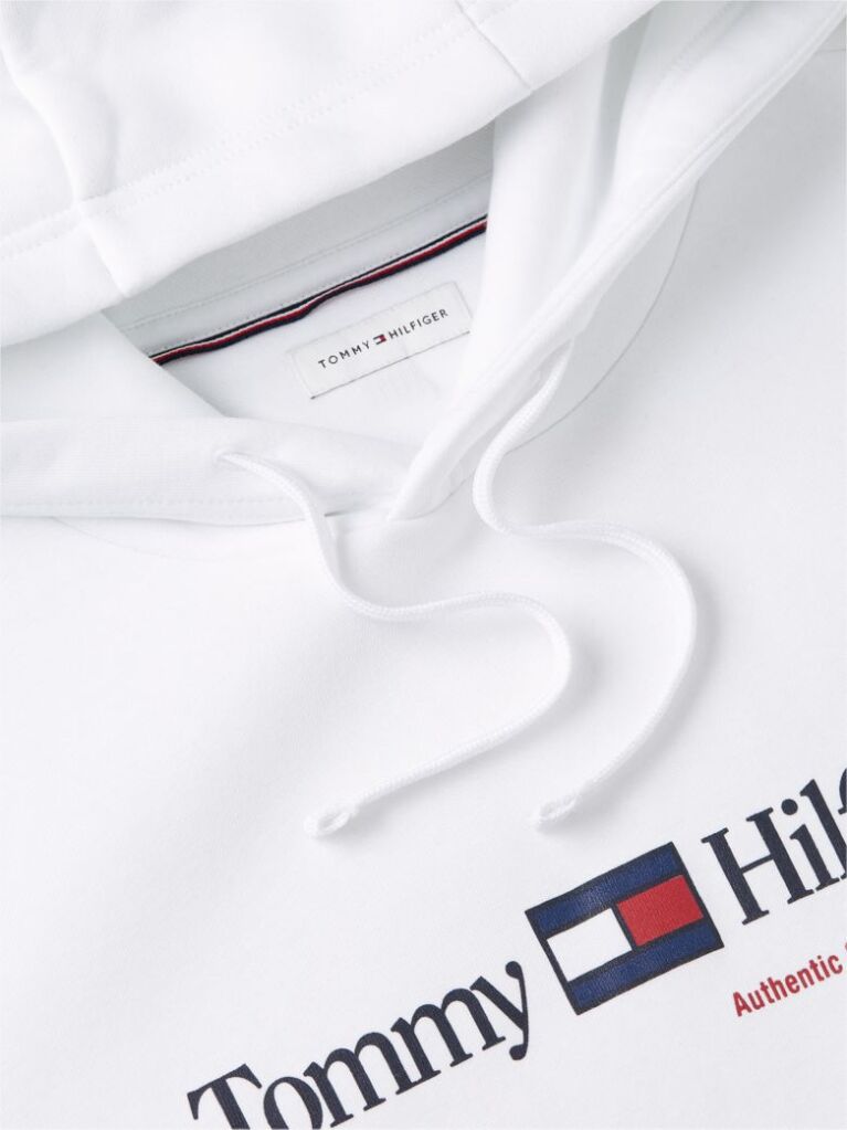 White Logo Fleece Drawstring Hoody  Men