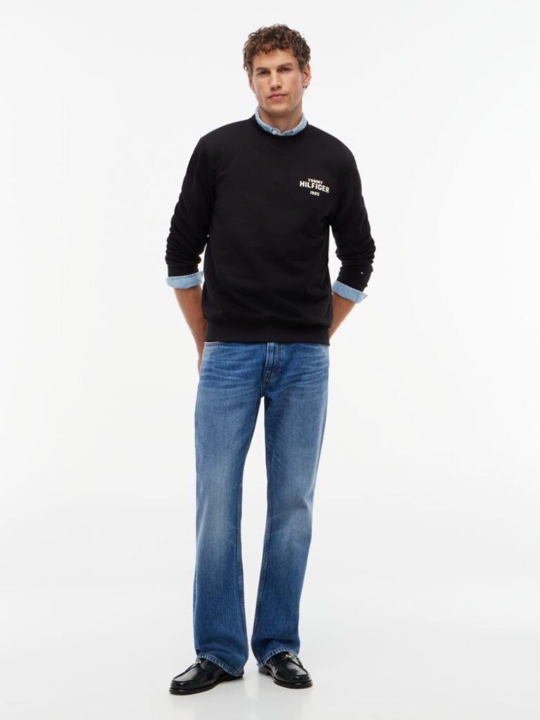 Black 1985 Logo Terry Crew Neck Sweatshirt  Men