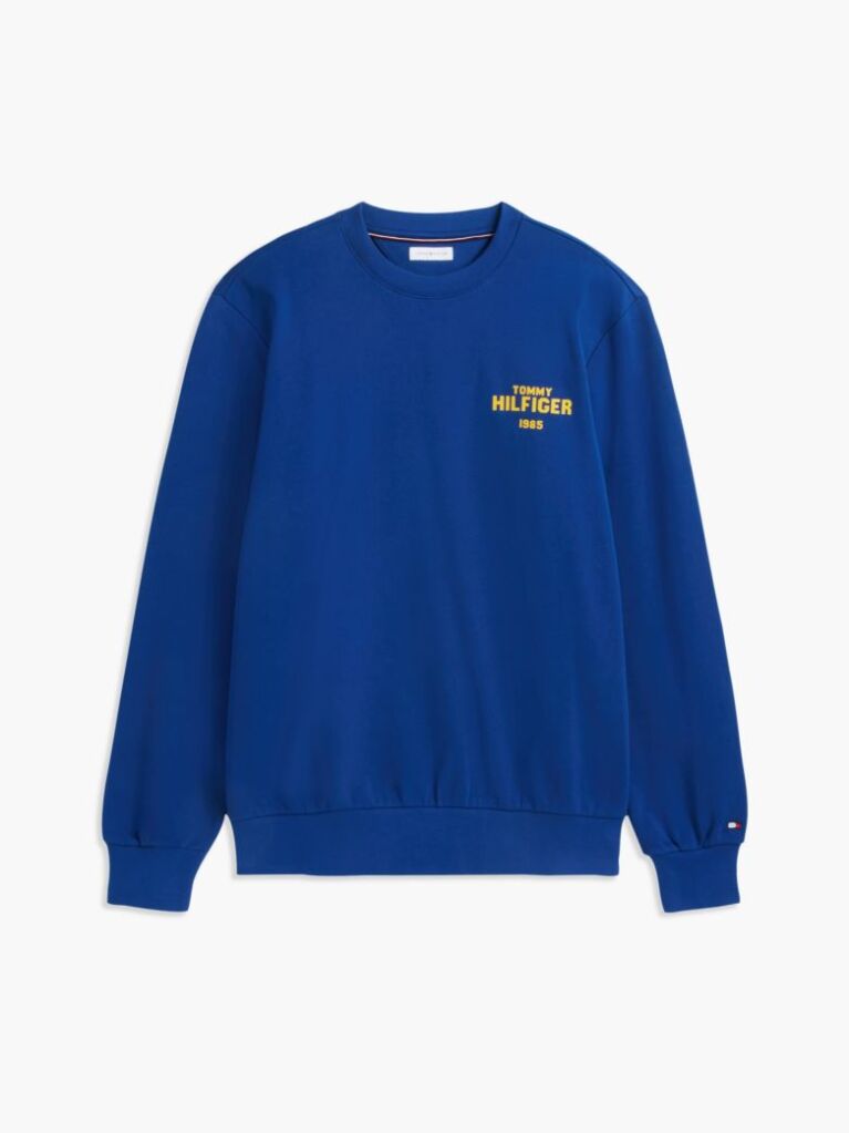 Blue 1985 Logo Terry Crew Neck Sweatshirt  Men
