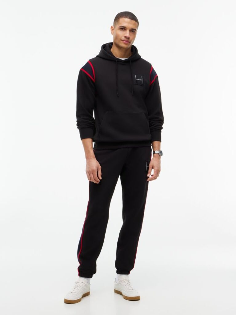 Black Varsity Logo Contrast Stripe Hoody  Men
