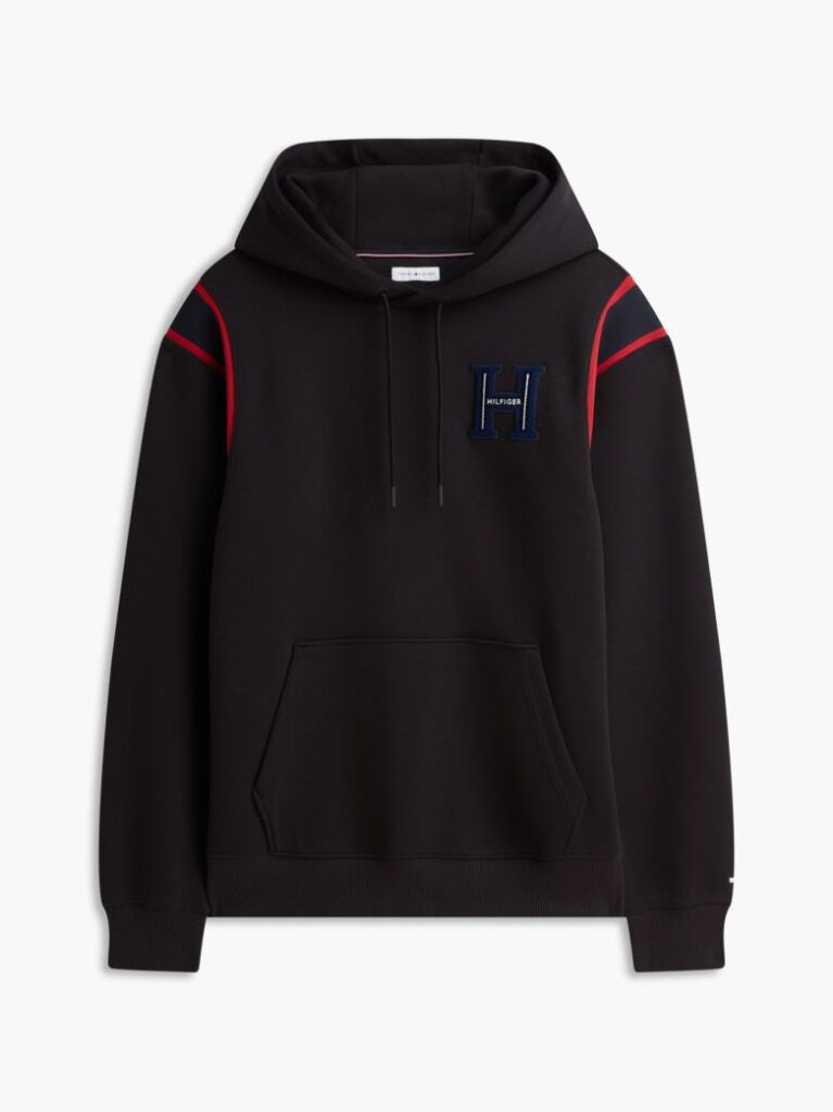 Black Varsity Logo Contrast Stripe Hoody  Men