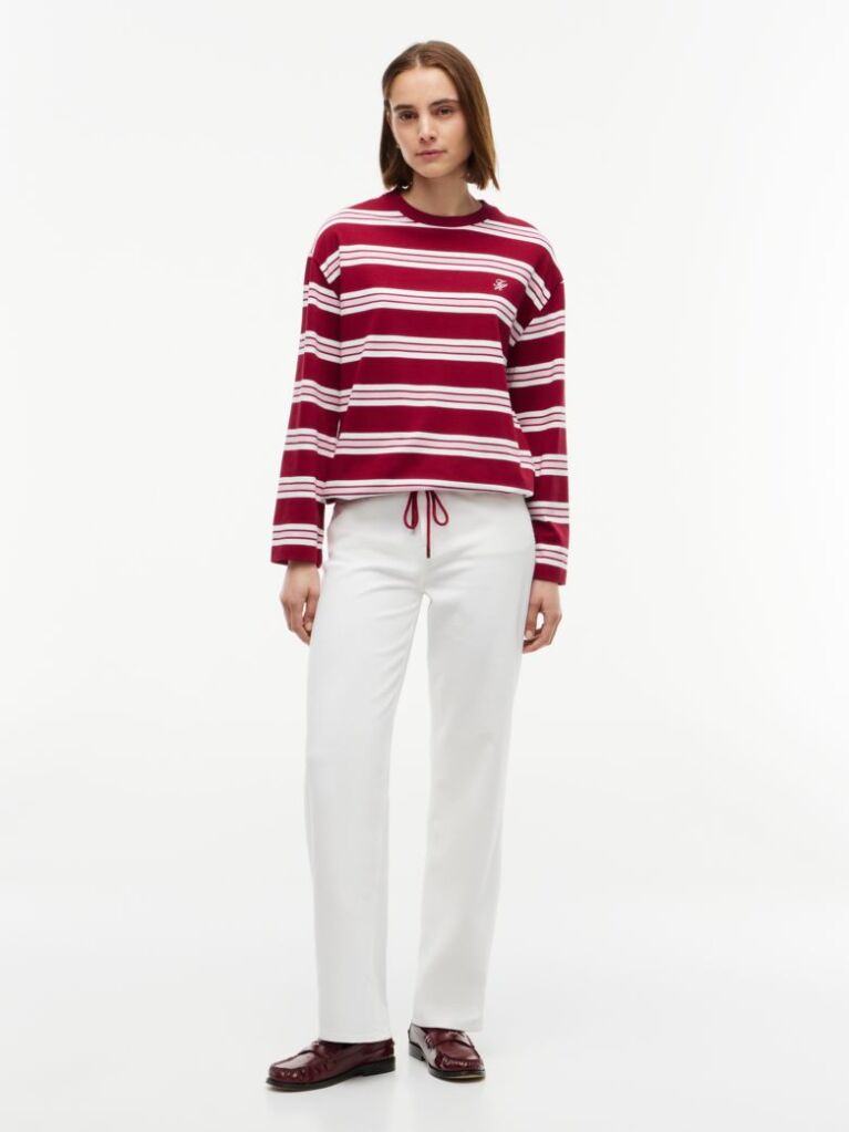 Multi Rugby Stripe Drawstring Long Sleeve T-Shirt  Women