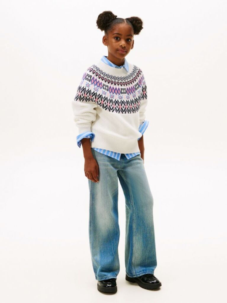 Beige Fair Isle Relaxed Balloon Sleeve Jumper  Girls