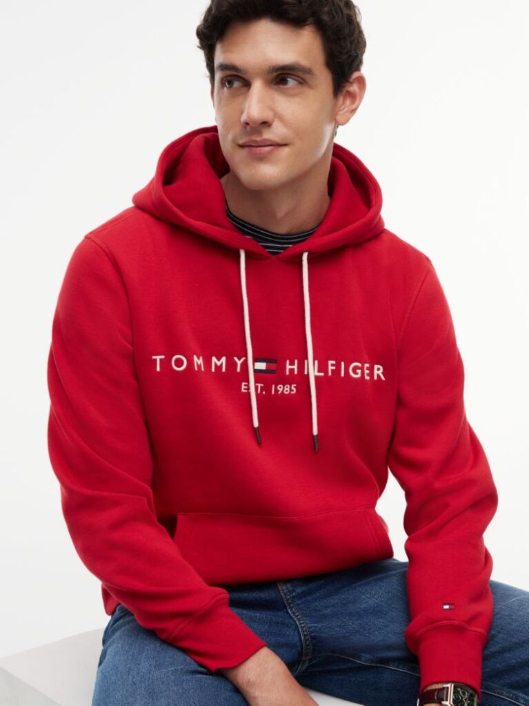 Red Tommy Logo Hoody  Men