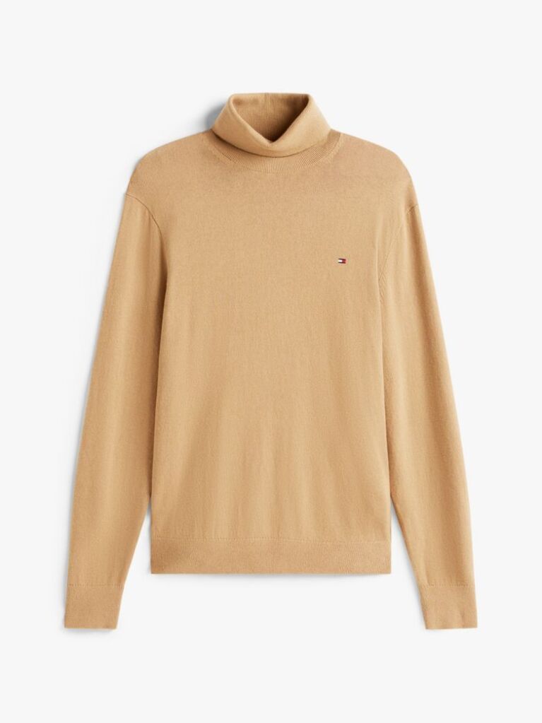 Brown Cotton Cashmere Roll Neck Jumper  Men
