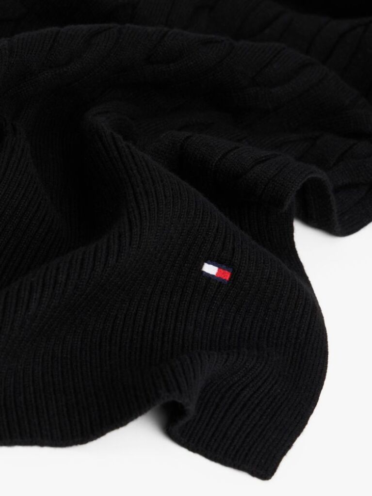 Black Hilfiger Flag Cable Knit Wool Blend Scarf  Men