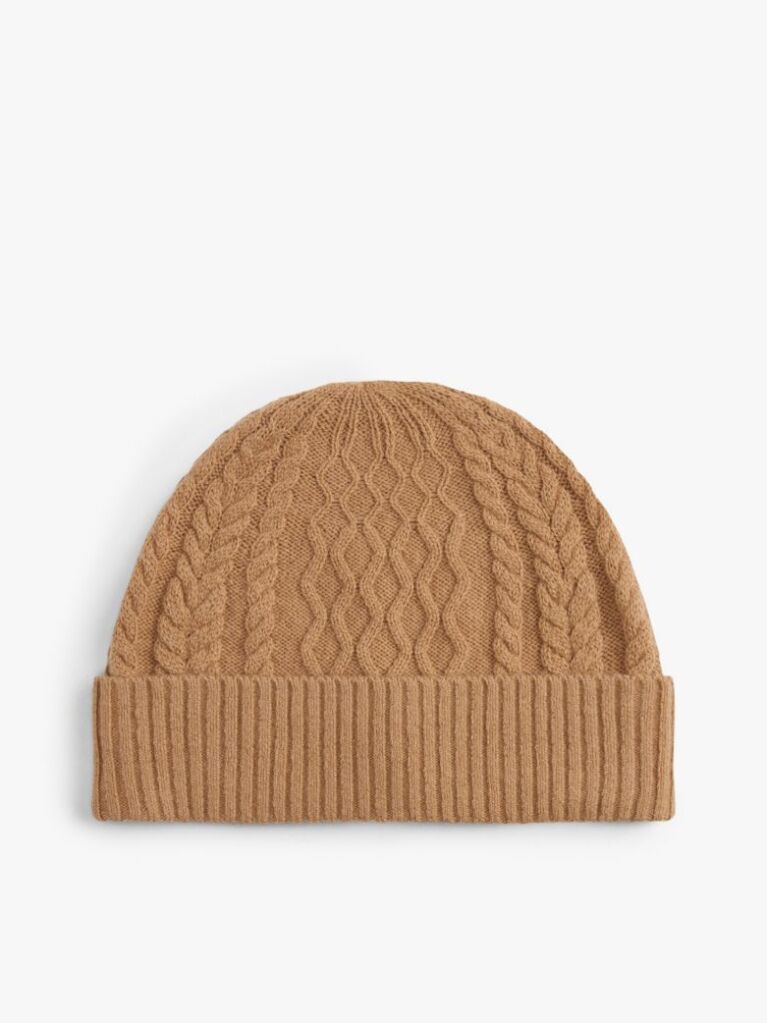 Brown TH Crest Cable Knit Beanie  Men