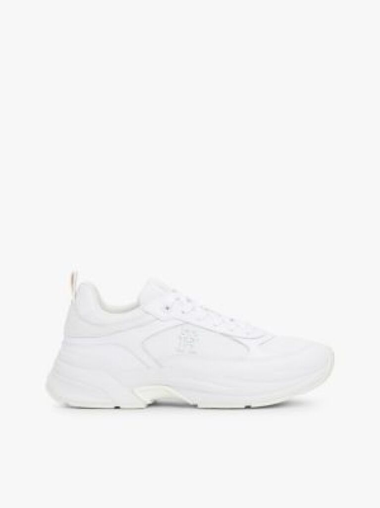 White Leather Mixed Texture Chunky Trainers  Women