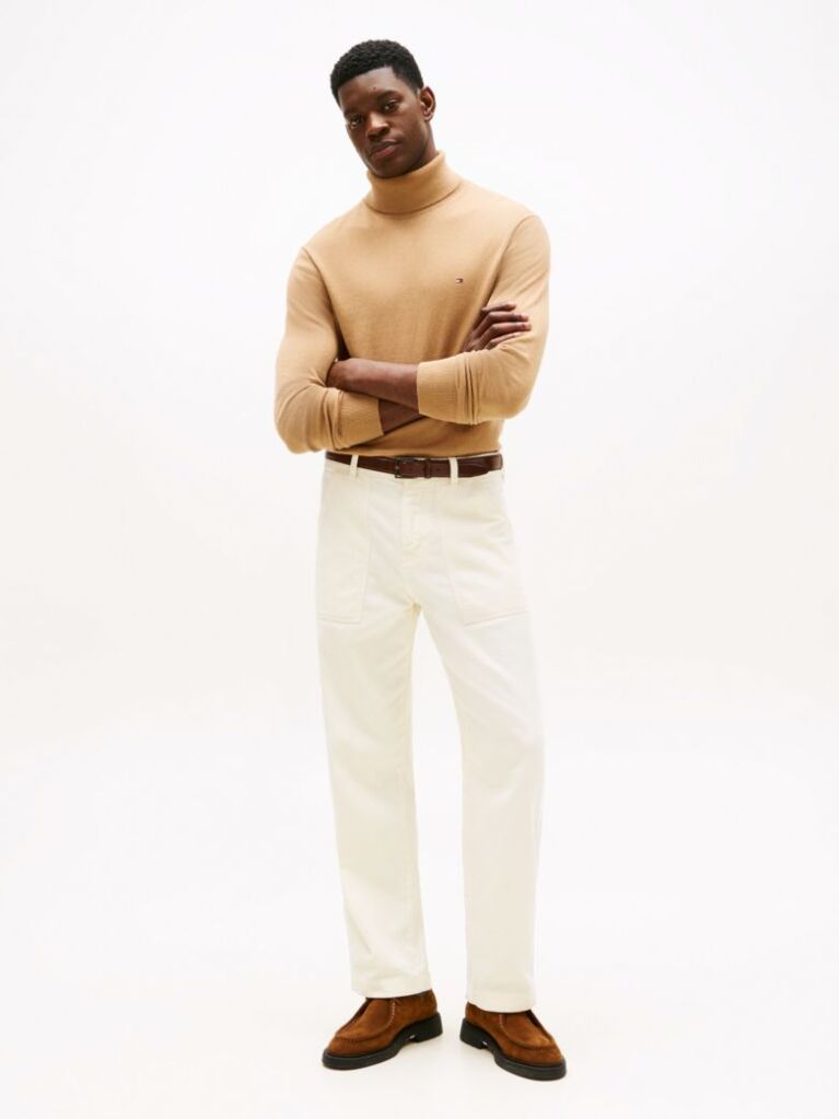 Brown Cotton Cashmere Roll Neck Jumper  Men