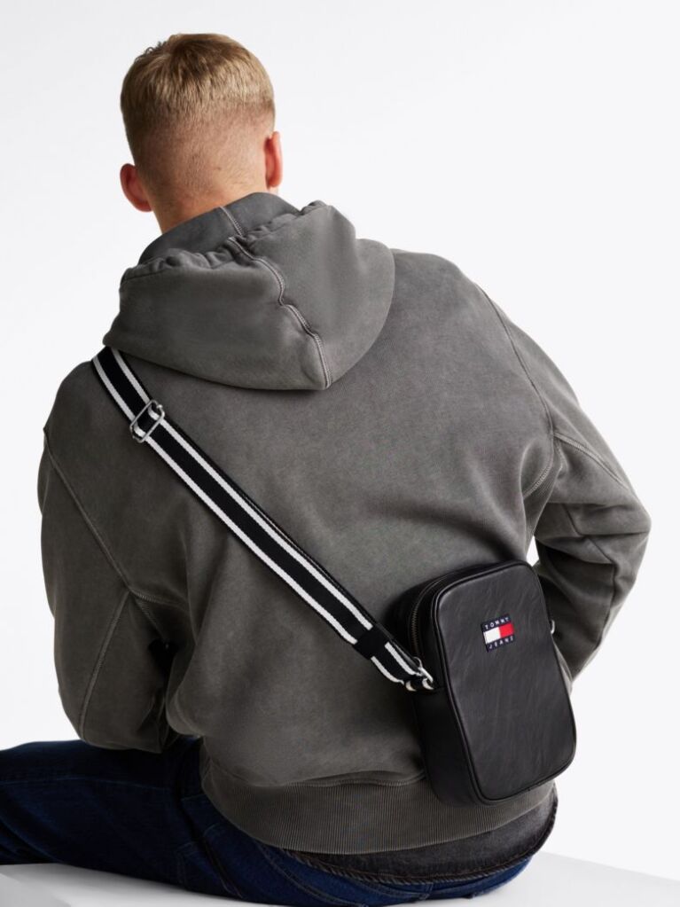 Black City Contrast Strap Reporter Bag  Men