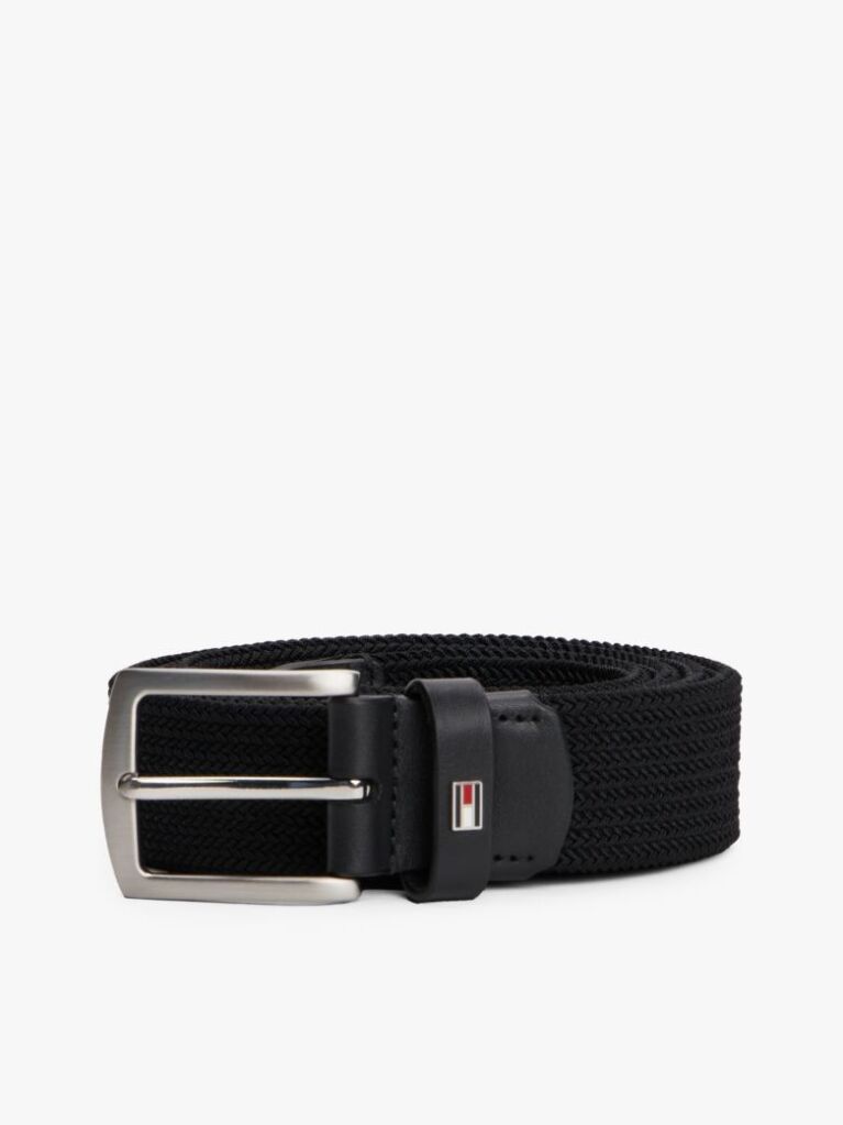 Black Square Buckle Textured Belt  Men