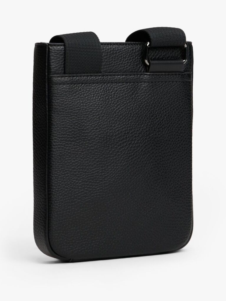 Black Metal Logo Pebble Grain Crossbody Bag  Men