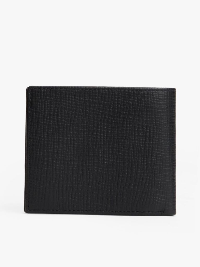 Black Hilfiger Flag Leather Card And Coin Bifold Wallet  Men