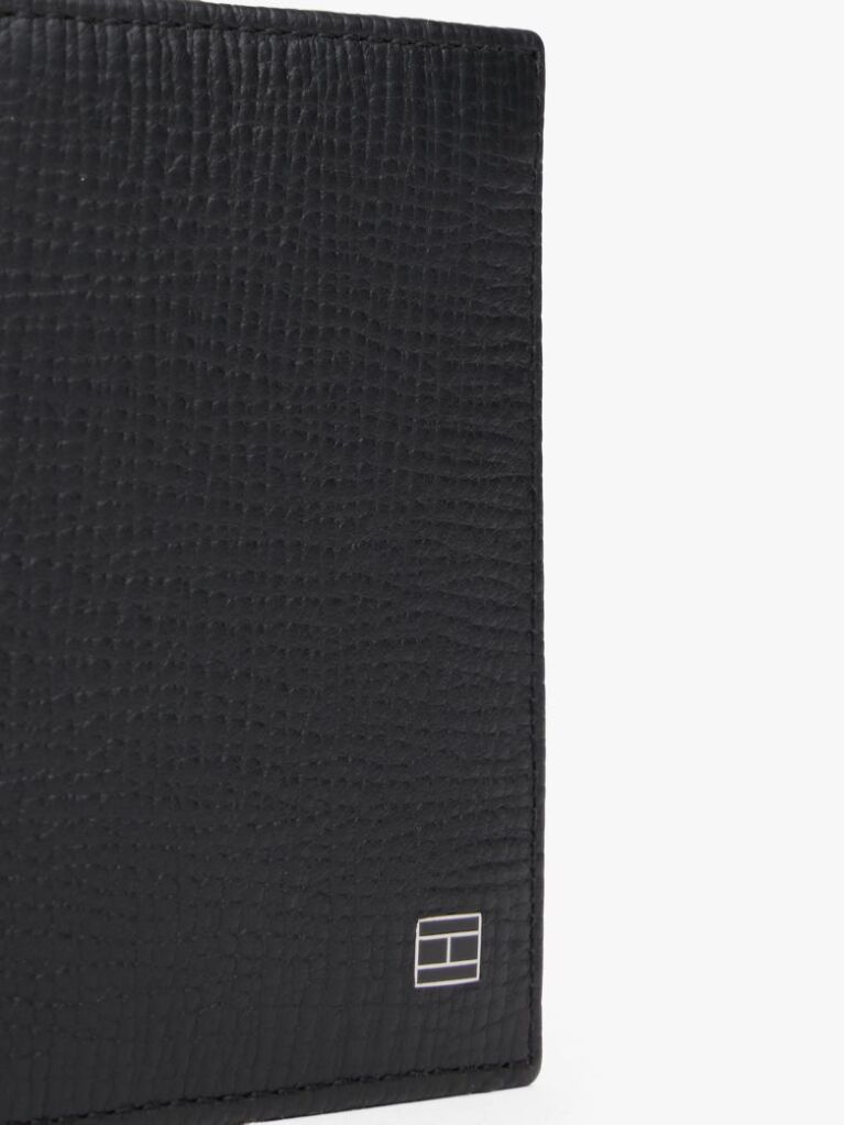 Black Hilfiger Flag Leather Trifold Wallet  Men