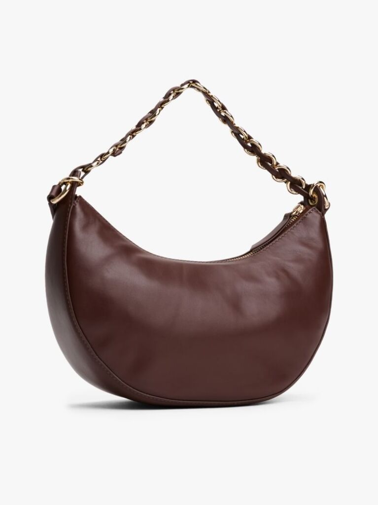 Brown Logo Leather Crescent Crossbody Bag  Women