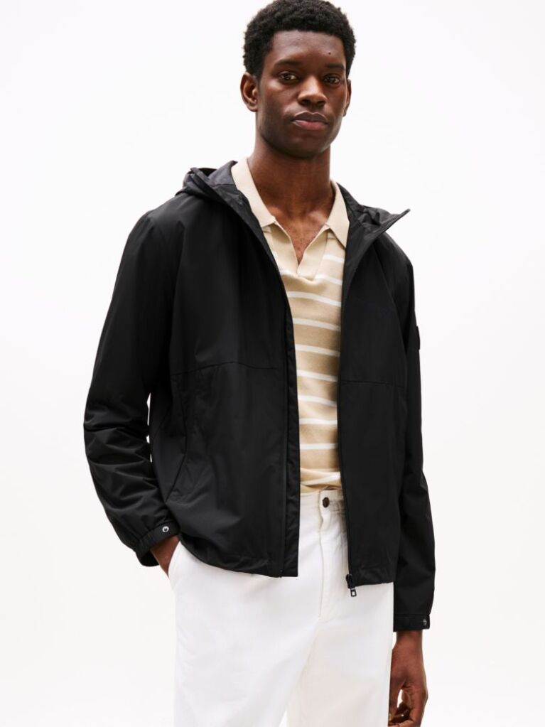 Black Logo Patch Hooded Jacket  Men