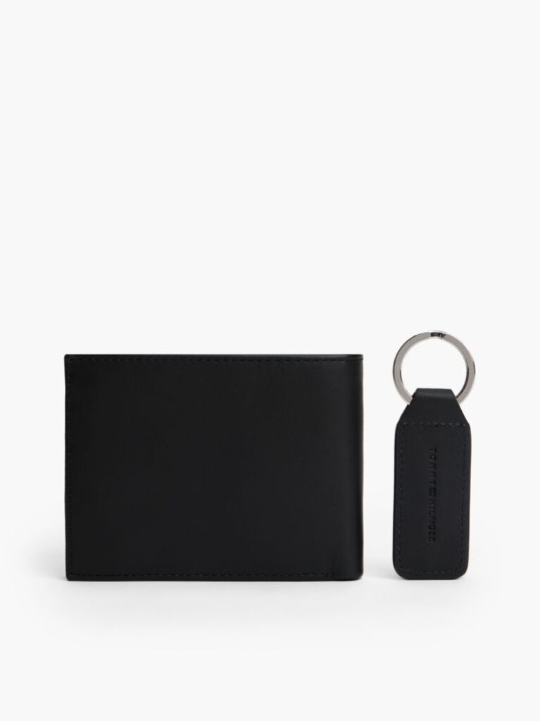 Black Leather Wallet and Key Fob Gift Set  Men
