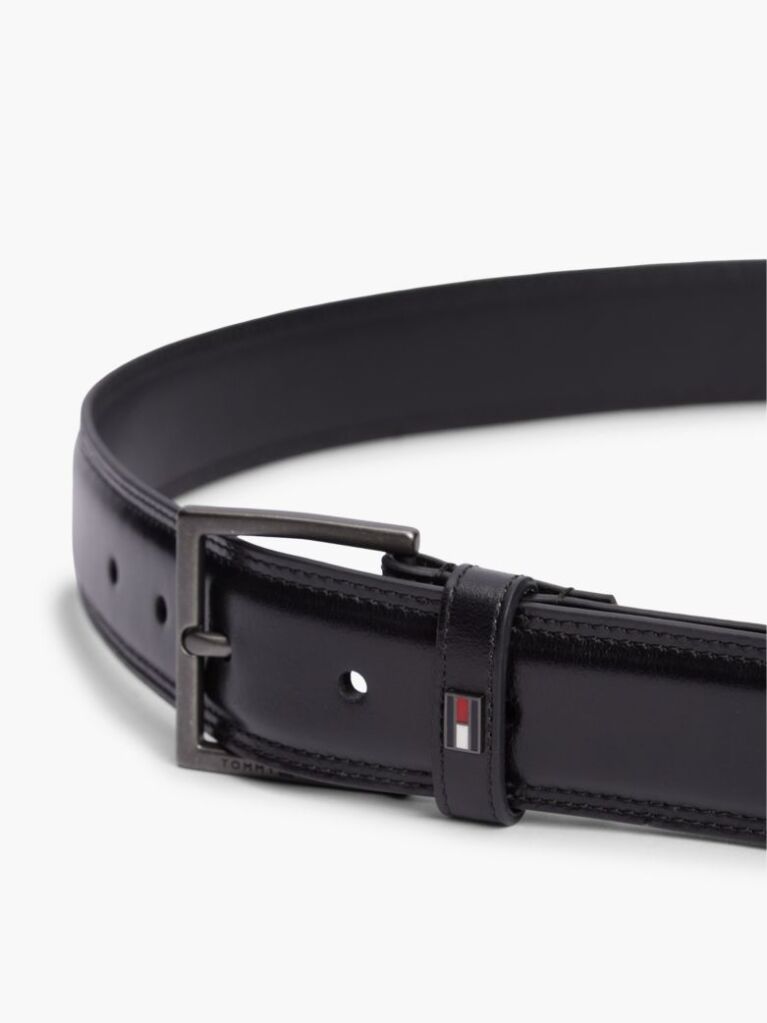 Black Leather TH Business Topstitch Belt  Men