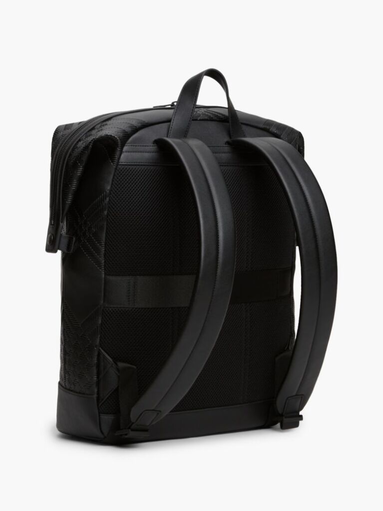 Black Corporate Flag Check Textured Backpack  Men