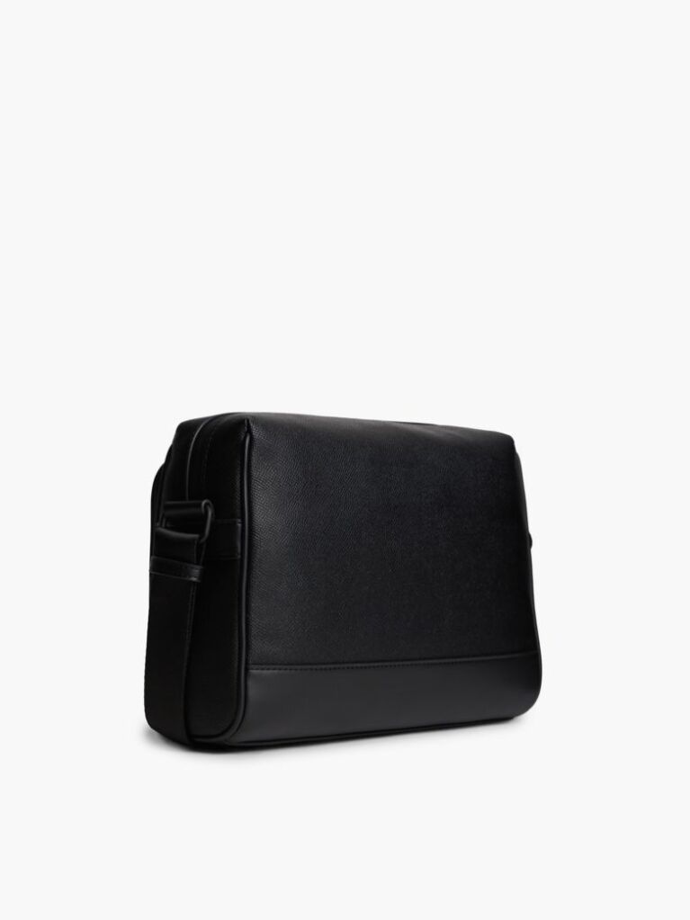 Black Modern Textured Flag Crossbody Messenger Bag  Men