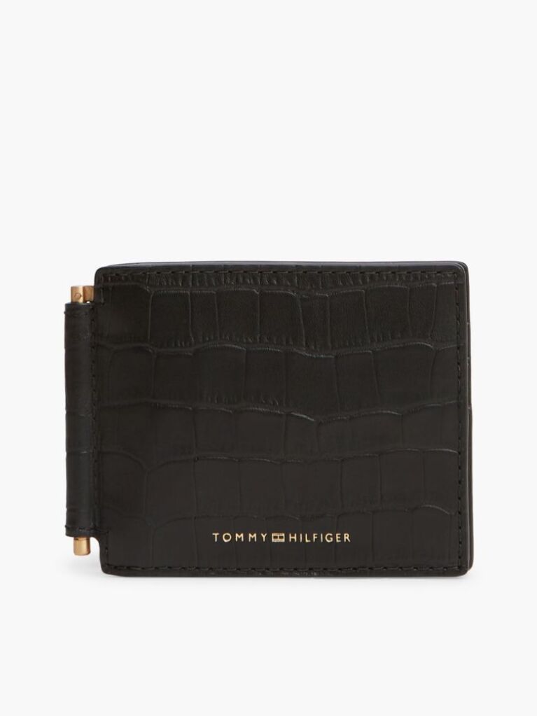 Black Croco-Print Leather Metal Hinge Wallet  Men