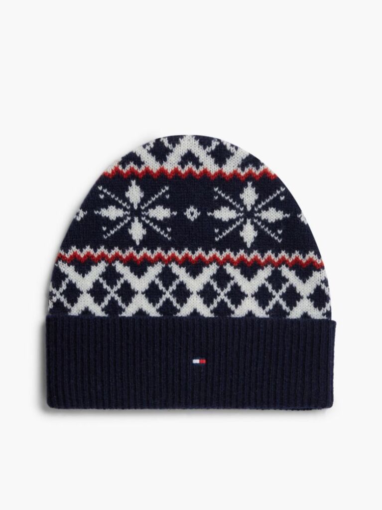 Blue Wool Blend Fair Isle Beanie  Men