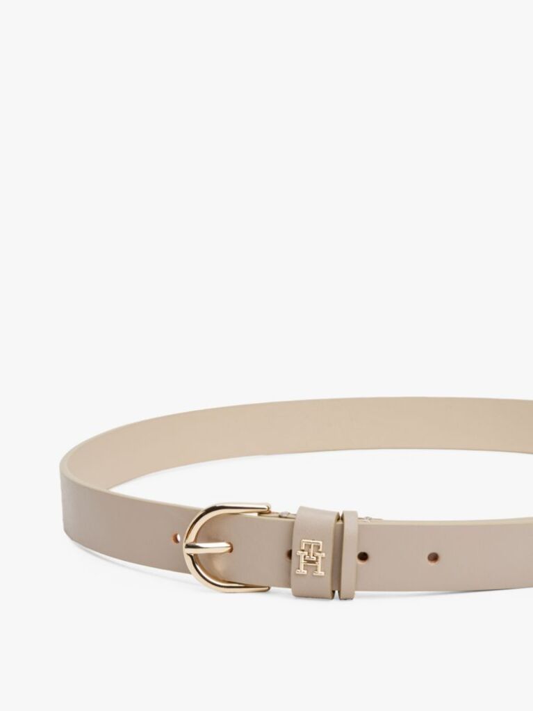 Beige Essential TH Monogram Leather Belt  Women