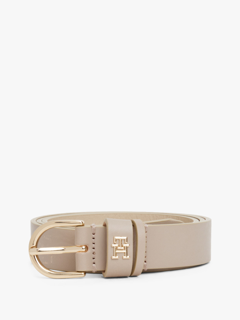 Beige Essential TH Monogram Leather Belt  Women