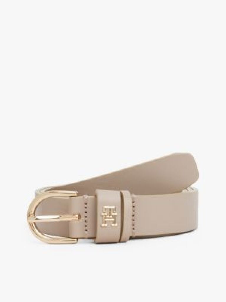 Beige Essential TH Monogram Leather Belt  Women
