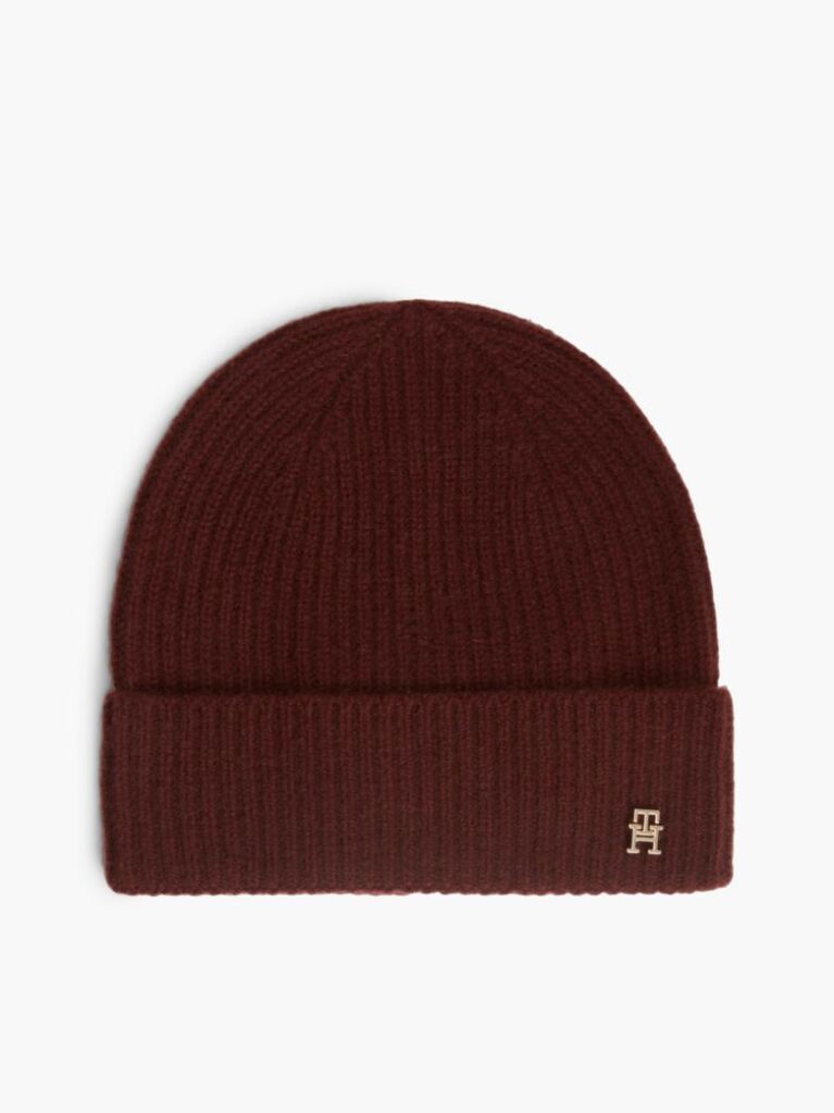 Red Pure Cashmere TH Monogram Plaque Beanie  Women