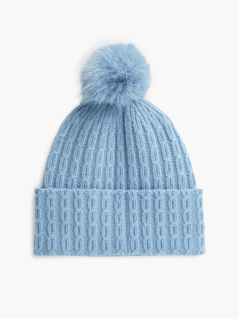 Blue Pom Pom Beanie With Cashmere  Women