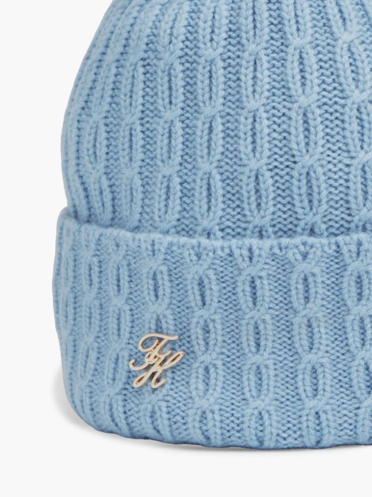 Blue Pom Pom Beanie With Cashmere  Women