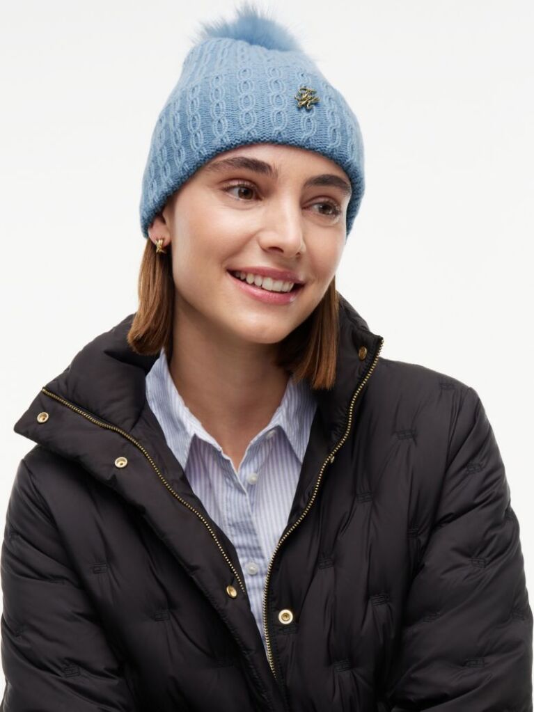 Blue Pom Pom Beanie With Cashmere  Women
