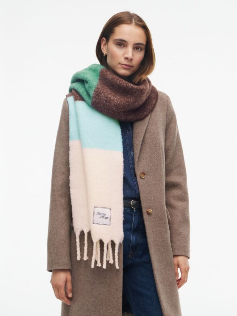 Multi Wool Blend Flag Embroidery Scarf  Women