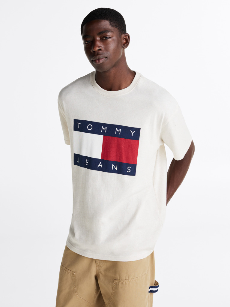 Beige Flag Badge Relaxed T-Shirt  Men