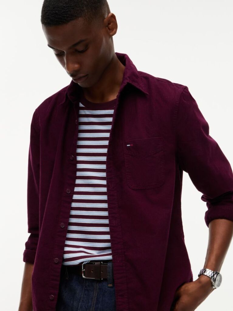 Purple Regular Fit Button-Down Corduroy Shirt  Men