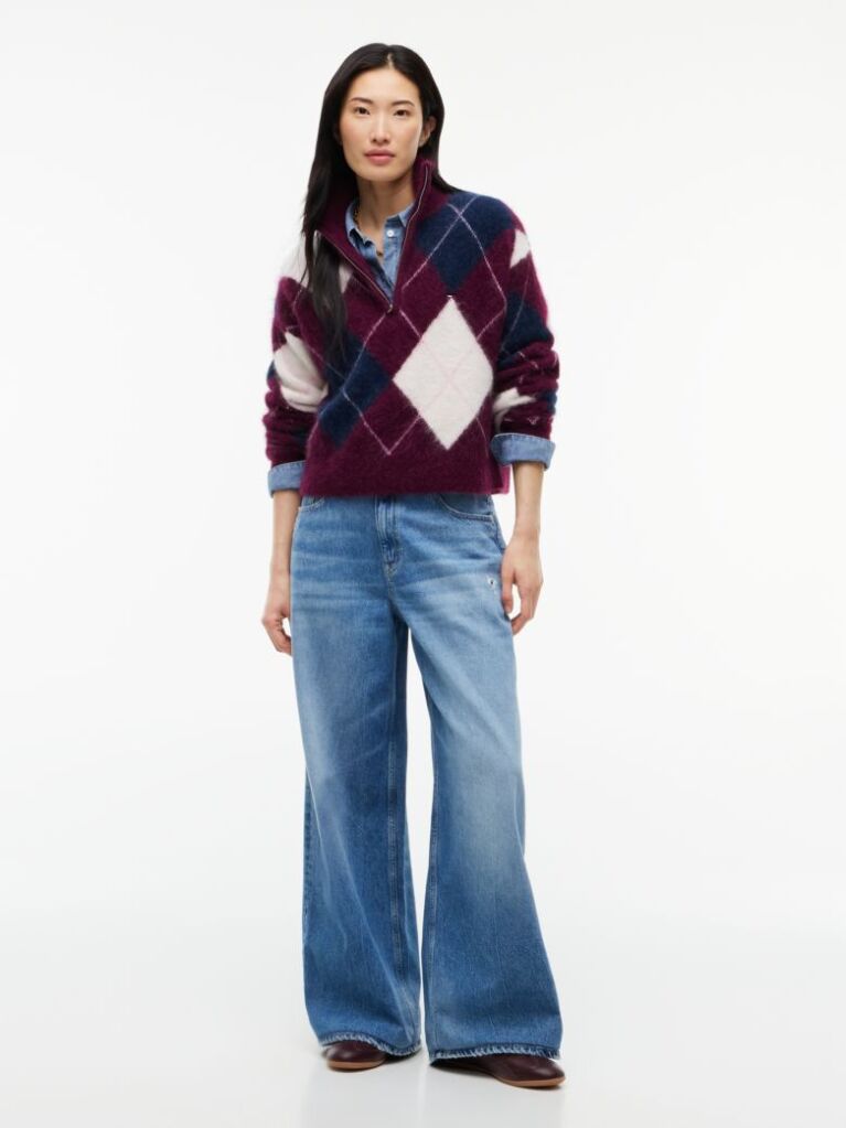 Multi Alpaca Blend Fluffy Cropped Quarter-Zip Jumper  Women