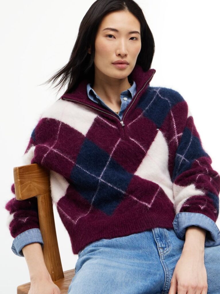 Multi Alpaca Blend Fluffy Cropped Quarter-Zip Jumper  Women