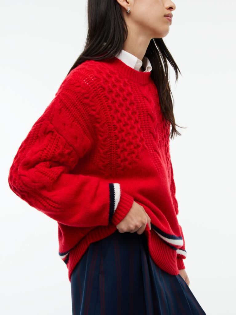 Red Pure Wool Cable Knit Oversized Jumper  Women