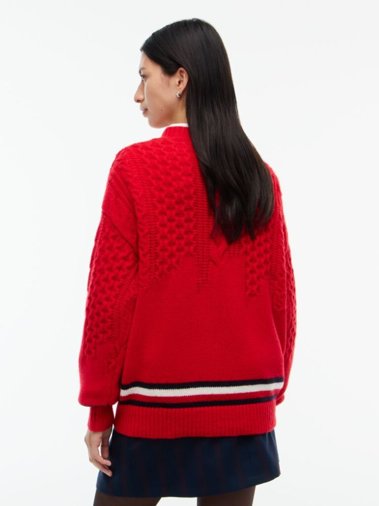 Red Pure Wool Cable Knit Oversized Jumper  Women