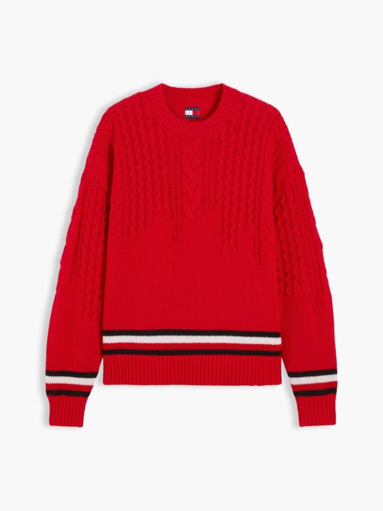Red Pure Wool Cable Knit Oversized Jumper  Women
