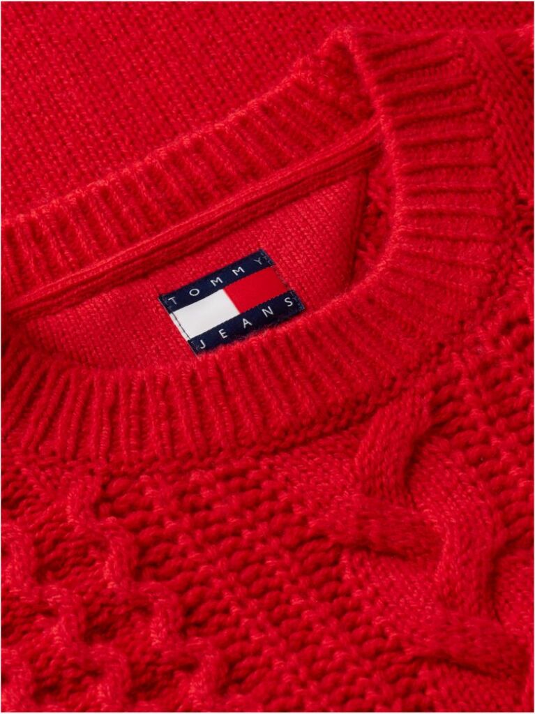 Red Pure Wool Cable Knit Oversized Jumper  Women